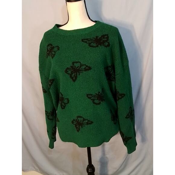 Major Label Group green knit sweater with black butterflies - Picture 1 of 7